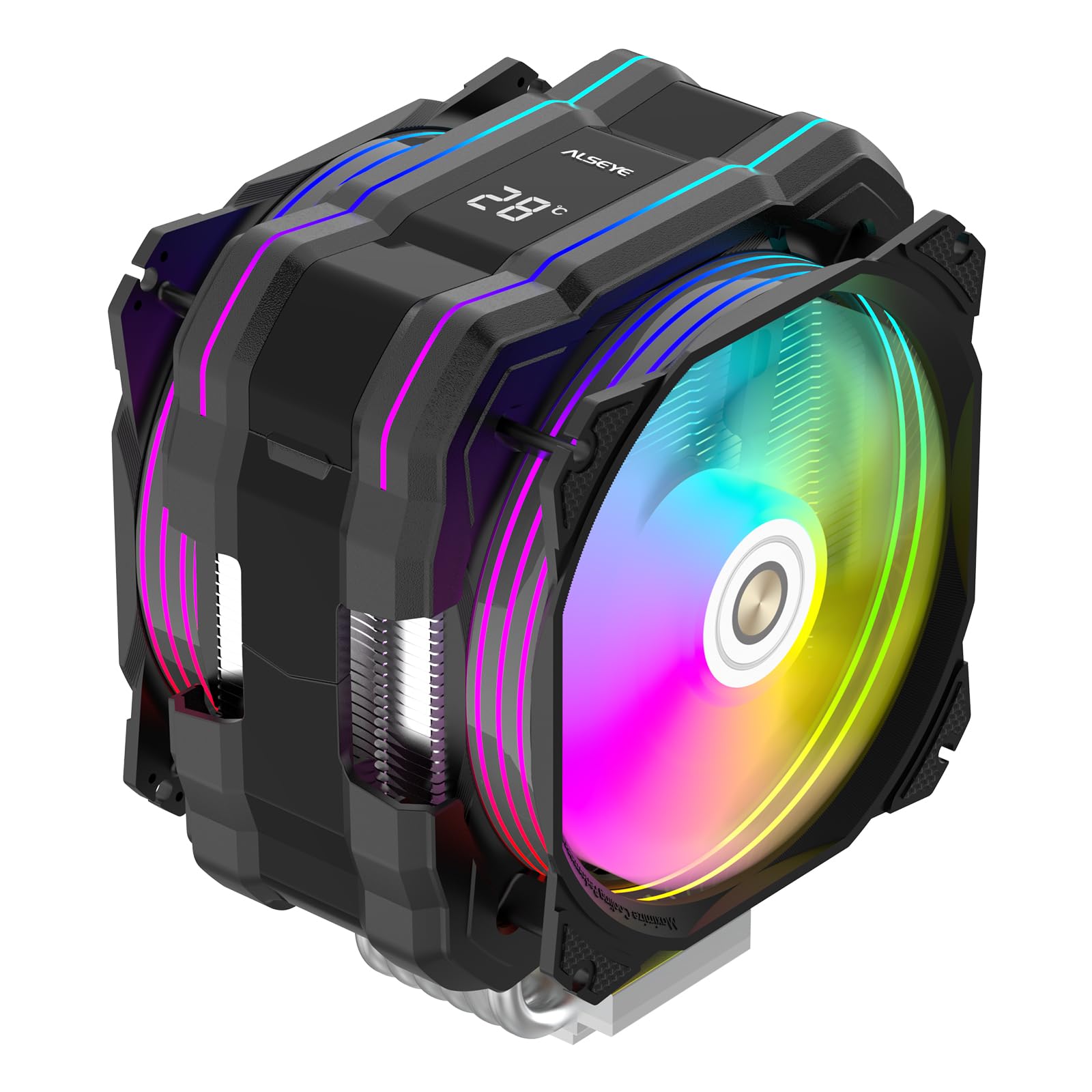 ALSEYE M120D Plus CPU Cooler, CPU Air Cooler with Temperature Display comes with Dual ARGB PWM 120mm Fans, supports Intel LGA 1700/1200 /115X /2011/2066 /1366 and AMD AM4/AM5