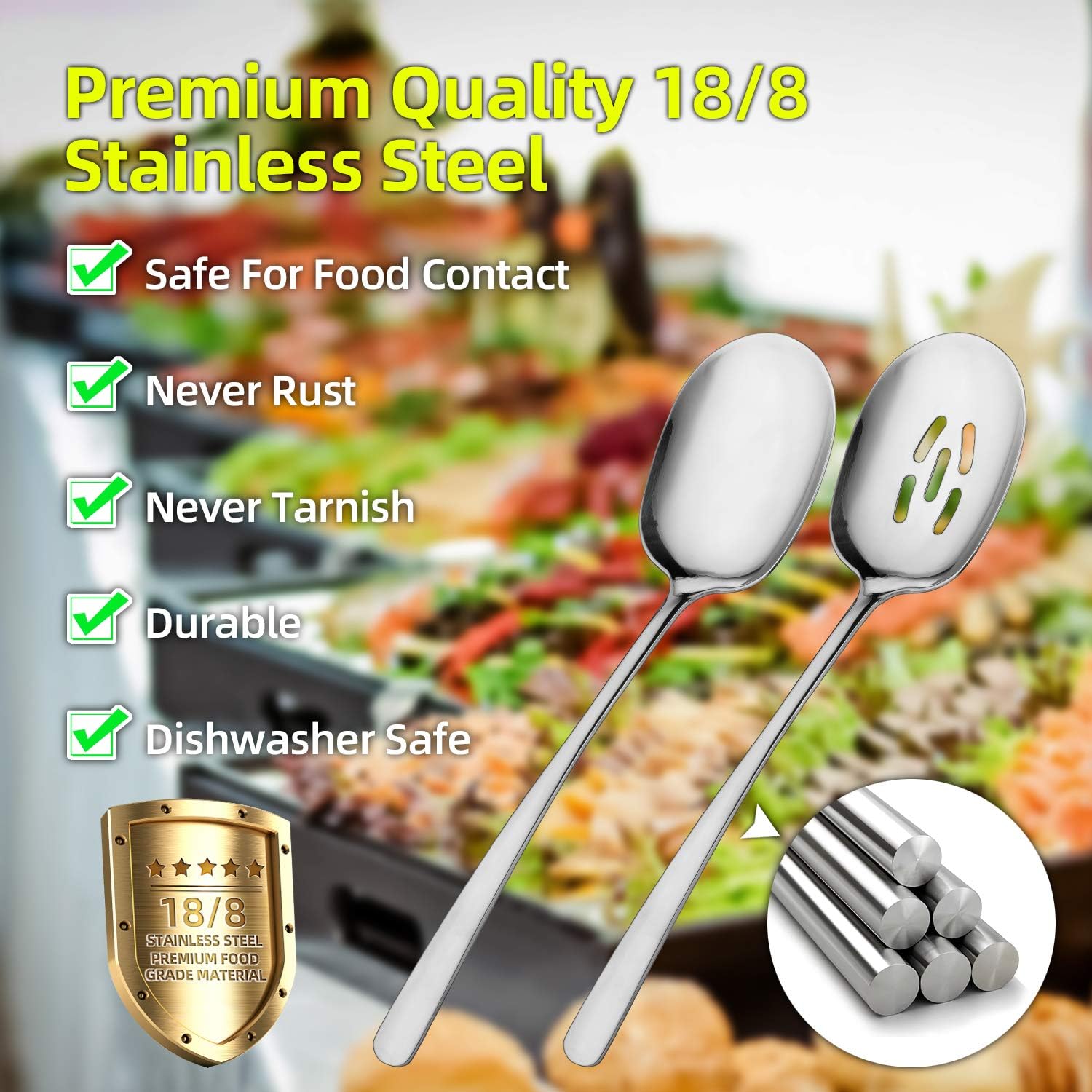 SOLEADER X-Large Serving Spoons Set, 12 Inch Slotted Spoon and Serving Spoon, Premium Spoons Silverware, Cooking Spoon, Pasta Spoon, Mixing Spoon, Foodgrade 18/8 Stainless Steel, Pack of 2: Kitchen & Dining