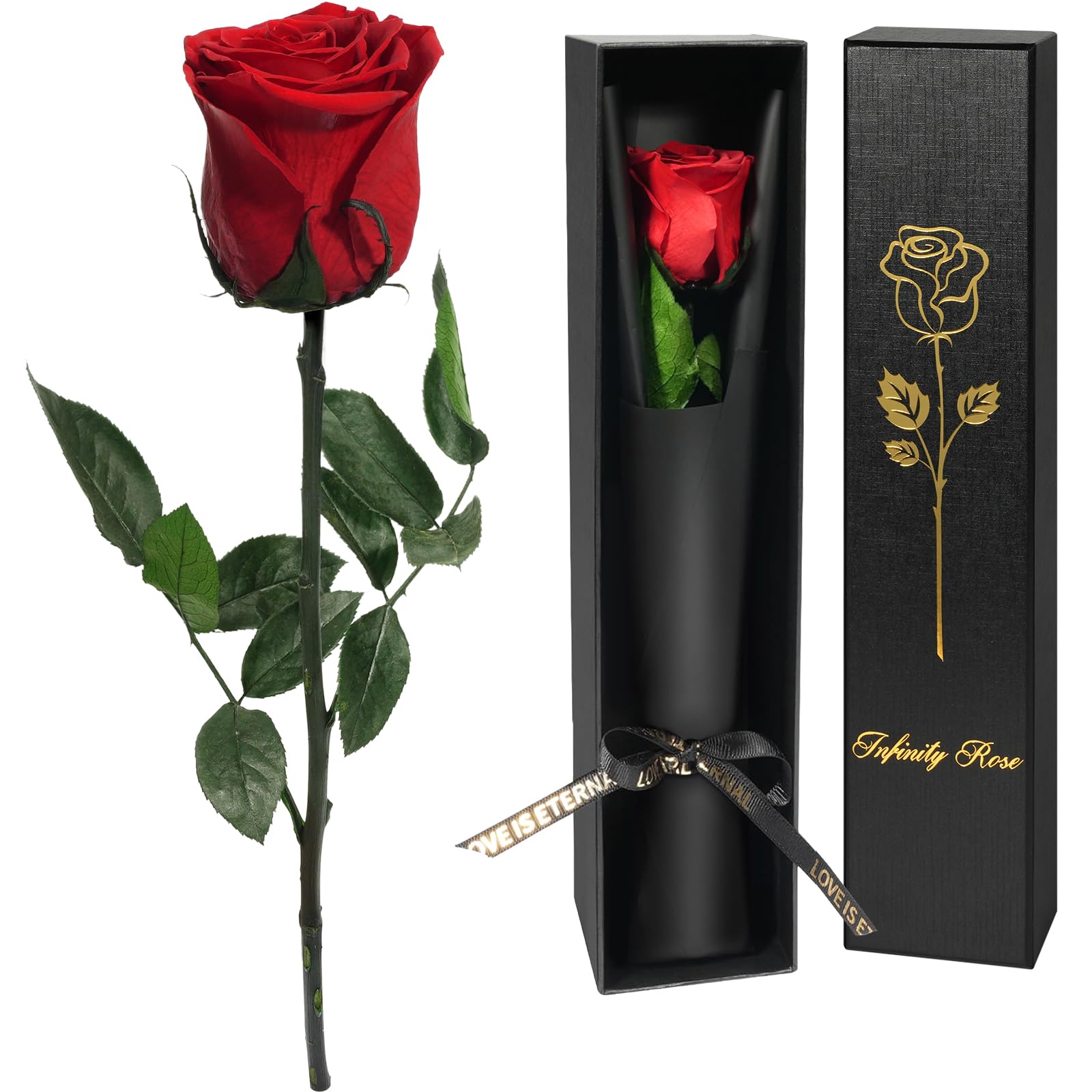 Yamonic Ewige Rose Geschenke für Frauen,Infinity Rose mit Stiel Geburtstagsgeschenk Frauen, Echte Rose in Geschenkbox Geschenke für Mama,Konservierte Blume Geschenk Valentinstag Weihnachten,Rote Rose