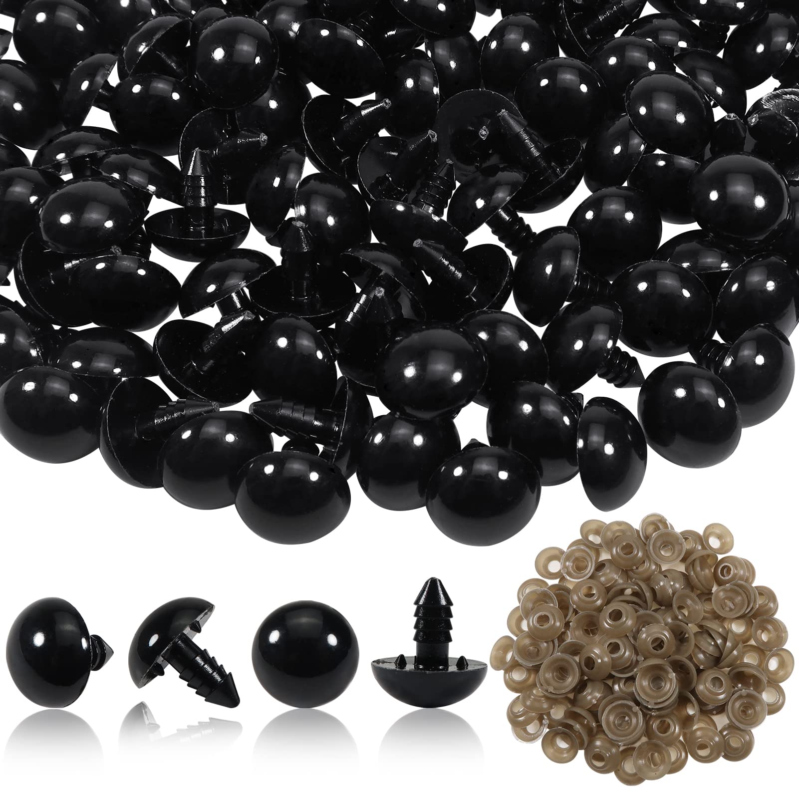 TOAOB 50 Pieces 18 mm Black Plastic Safety Eyes with Washers for Making Wrist Knitting Animal Fabric