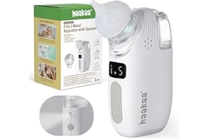 Haakaa Nasal Aspirator for Baby, 2-in-1 Electric Baby Nasal Aspirator with Sprayer – Baby Nose Sucker, Nose Sucker for Baby – 5 Adjustable Suction Levels up to 65kPa, Quiet, Music & Lights
