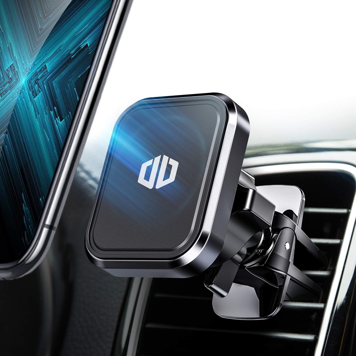 Magnetic Phone Car Mount Air Vent 360° Rotation Universal Mobile Phone Holder Built-In 6 Strong Magnets Square Car Cradle For IPhone Samsung Sony LG Moto With Metal Plates And Transparent Films