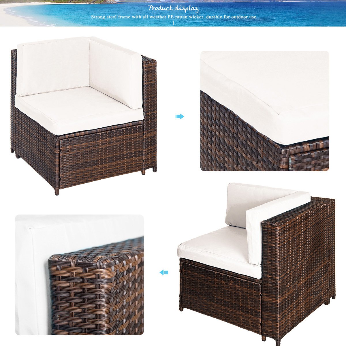 Patio Furniture Set Pe Rattan Sectional Garden Furniture Corner Sofa Set 7 Pieces Brown