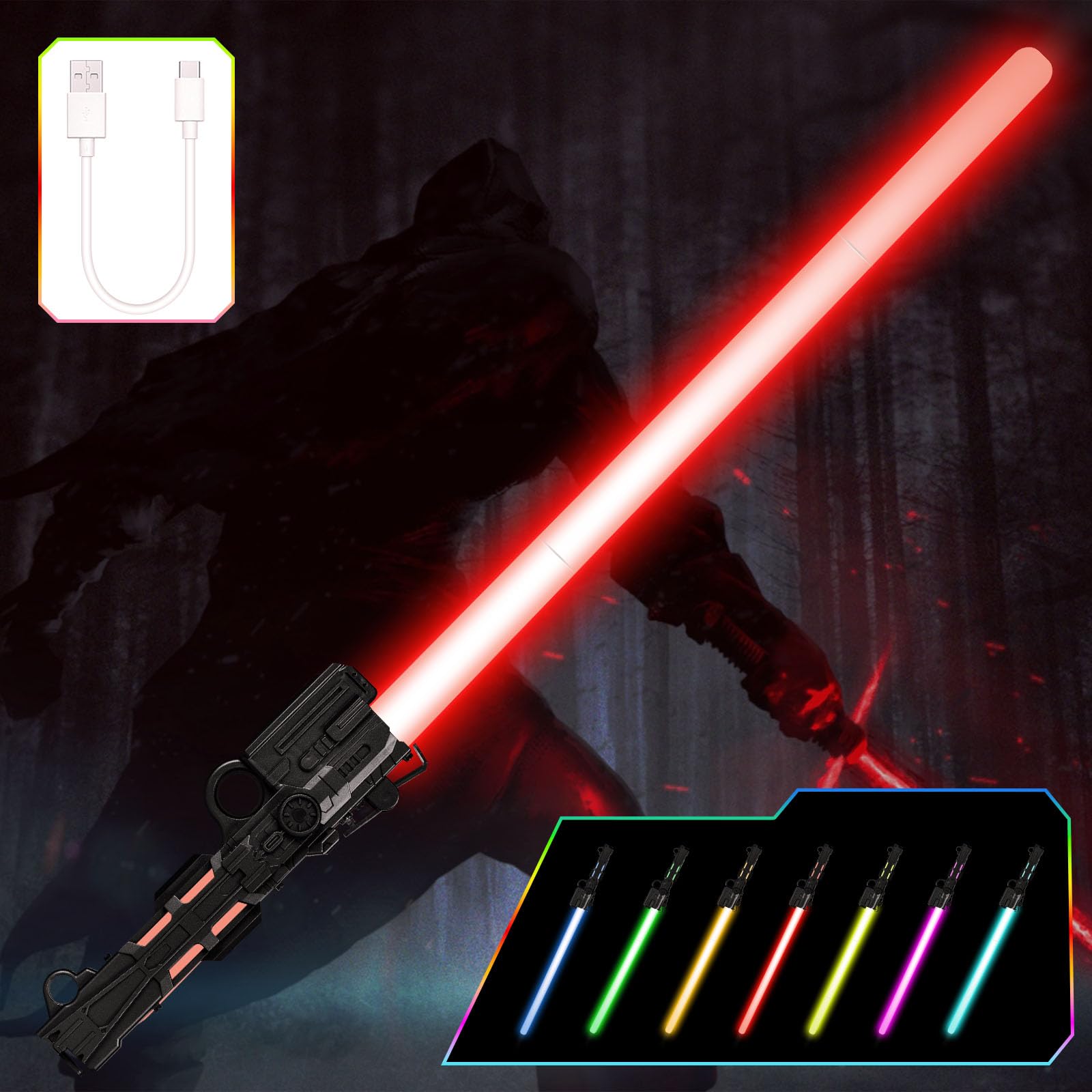 OSDUE Light Up Saber with Sound, 7 Color Retractable Lightsaber for Kids, LED Light Saber Sword Toy for Boys Kids Teenagers Gift Halloween Dress Up Parties, Fashion Cosplay Toy for Adults