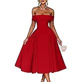 YMDUCH Women's Elegant Off Shoulder Short Sleeve A line Flowy Swing Cocktail Party Long Dress