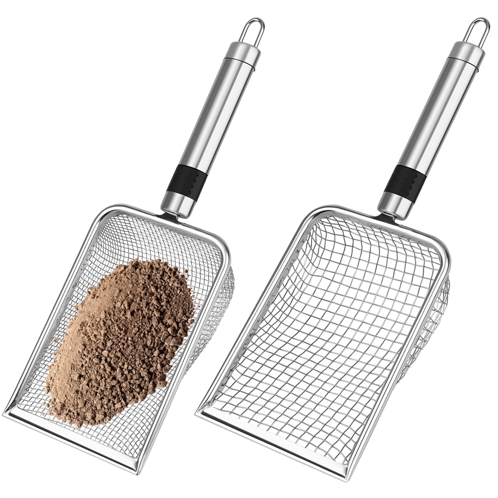 Photo 1 of Anglekai 2PCS/ 4PCS Soil Sifter for Gardening, Stainless Steel Sand Soil Compost Sifter for Gardening with Handle, Sieve for Rocks (0.2/0.1 in Mesh, 2)