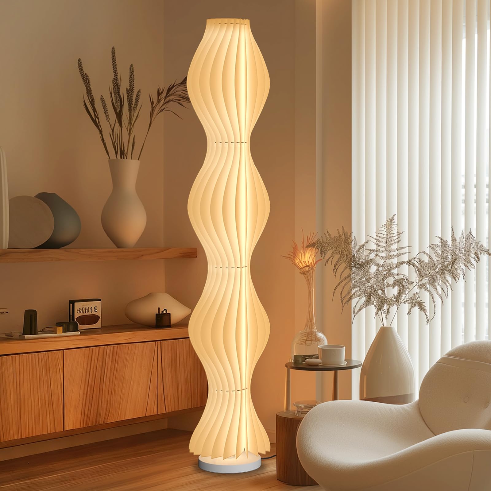 Photo 1 of TACAHE Wave Skirt Floor Lamp - 3 Color Temp & Dimmable - Column Standing Floor Lamp with Foot Switch & Remote - 21 Sheets Lampshade - Modern Ambient Light for Living Room - 30W - 66"