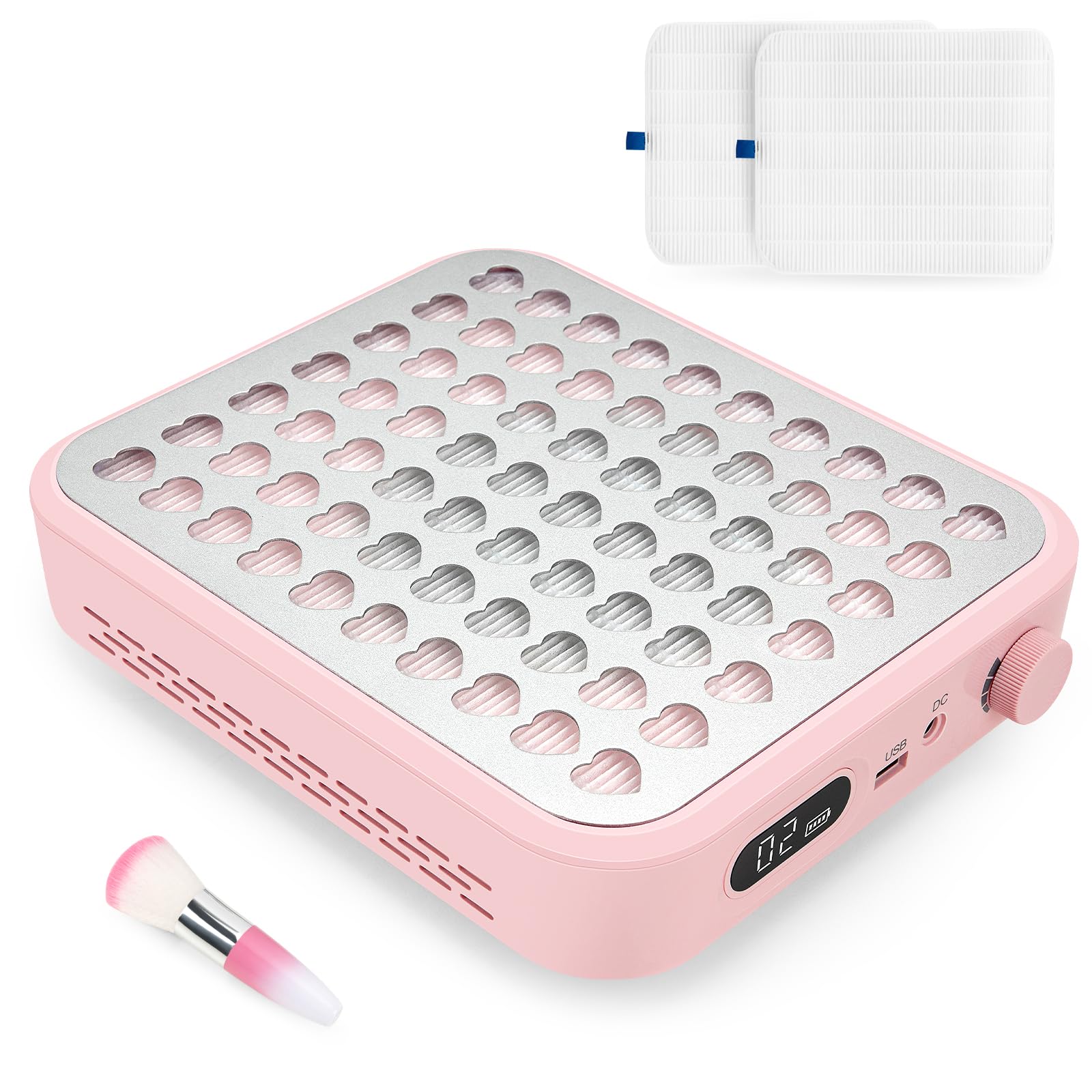 Madenia Rechargeable Nail Dust Collector: 56W Cordless Dust Collector Nail Salon with 2 Reusable Filters and 1 Brush, Powerful Nail Dust Extractor Fan for Acrylic Gel Nails, Pink