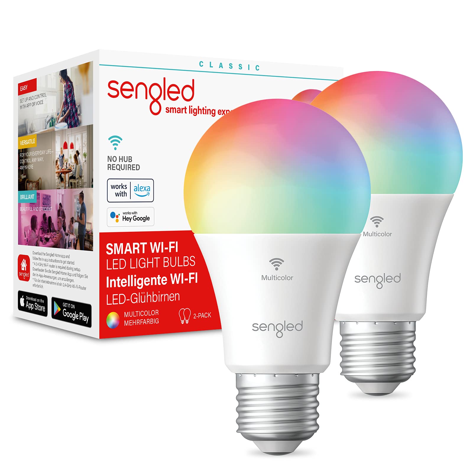 Sengled LED Alexa Light Bulb E27 Multicolor, Smart Bulbs Work With Google Assistant IFTTT, Color Changing, WiFi Dimmable 7.8W 806LM, Energy Efficient, 2 Pack