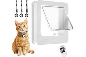 BROTEX Smart Cat Door for Interior & Exterior, Cat Pet Door with 3 Collar Sensor Keys & 1 Remote Control & 4 Way Locking Cat Flap with RFID Collar Activated Opening Cat Door (White)