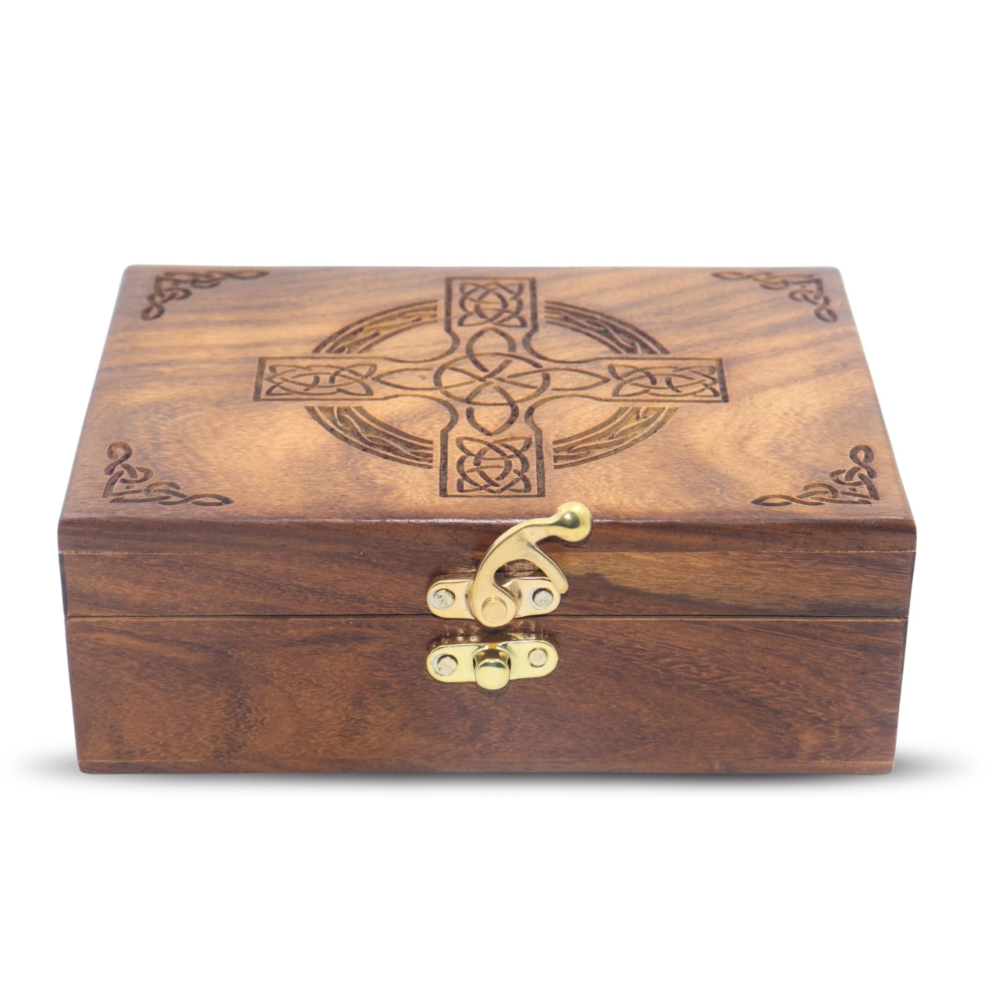 Photo 1 of Rosewood Handmade Wooden Urn Celtic Cross Engraving Handcarved Jewellery Box for Women-Men Jewel | Home Decor Accents | Decorative Boxes | Storage & Organiser (7" x 5.5" x 3.5", Cross - 2)
