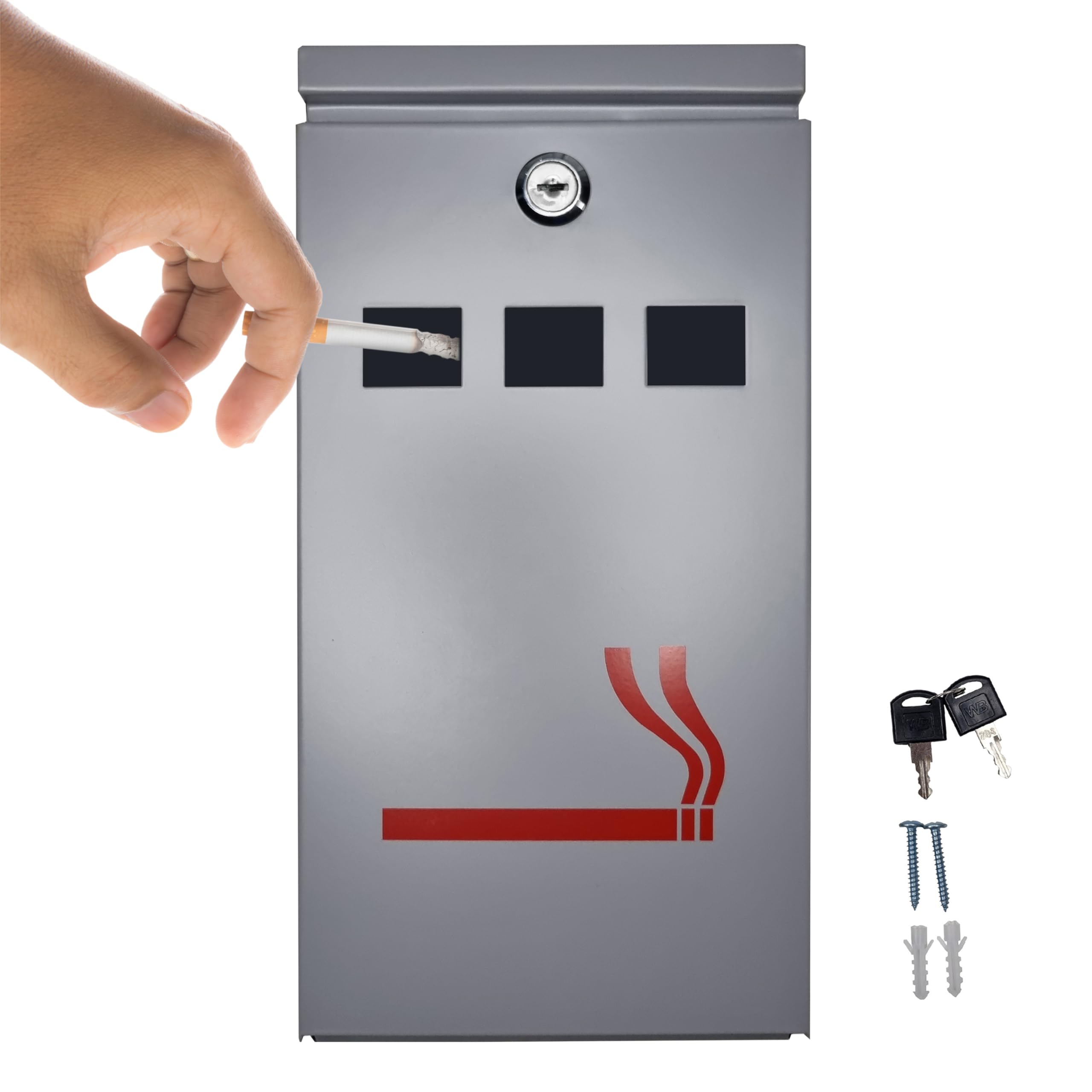 FURNISHED Outdoor Ashtray with Lid Waterproof - Large Ash Tray for Cigarette Cigar Weather Proof Wall Mounted Outside Ashtray with Lid or Bin Galvanized Steel Metal Lockable Smoking Bin, Grey