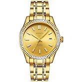 BINLUN Men's Automatic Gold Watches 18K Gold Plated Diamond Mechanical Watch Waterproof Stainless Steel Skeleton Wrist Watch for Men