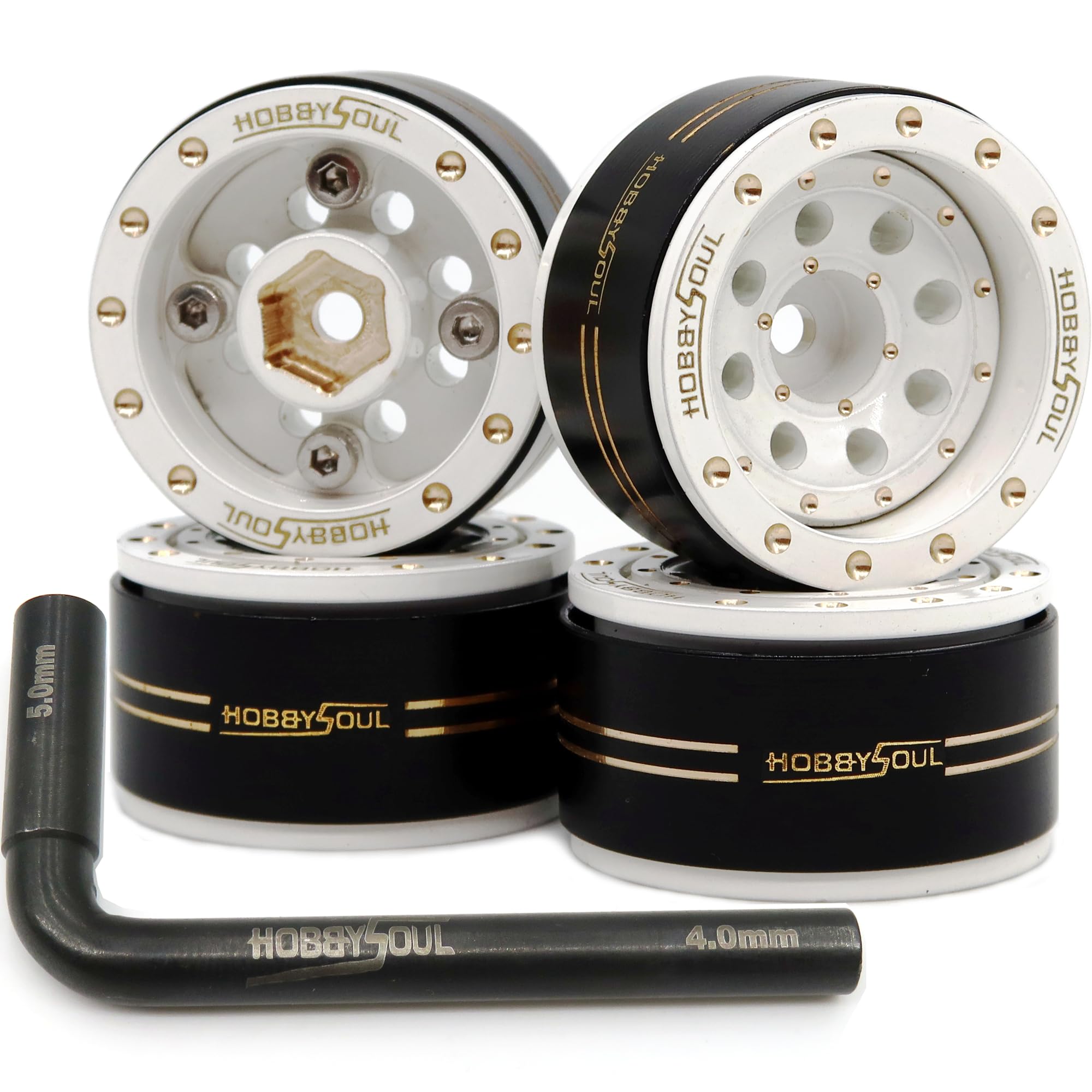 Photo 1 of HOBBYSOUL Adjustable Offset 1.0 Beadlock Wheels Brass Rims Negative Offset 44g/Rim for RC Micro Crawler 1/18 TRX4M 1/24 Axial SCX24 90081, (4-Pack, HS701451)