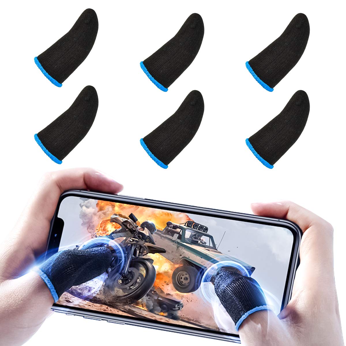 DLseego PUBG Game Finger Sleeve Sets [6 Pack], Mobile Finger Sleeve Touch Screen Finger Sleeve Breathable Anti-Sweat Sensitive Shoot & Aim Keys for Rules of Survival/Knives Out for Android & IOS