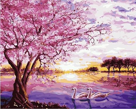 A DIY Oil Painting for Adults Kids Sea of Flowers Hawaii Landscape Paint by Number Kit with Brushes and Arylic Pigment