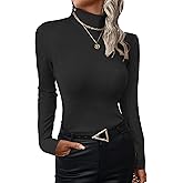 UEAL Womens Ribbed Long Sleeve Mock Neck Tops Fall Winter Fitted Shirts for Women 2025