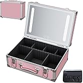 Cybergiant Travel Makeup Case with LED Mirror - Hard Shell Pink Travel Makeup Bag with Mirror - Portable Makeup Organizer with Mirror, Vanity Case for Cosmetics, Adjustable Divider