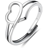 LOVECOM 925 Sterling Silver Love Heart Rings For Women Retro Love Heart Adjustable Finger Stacking Ring Vintage Open Promise Ring for Her Jewelry Birthday Gifts for Mom Daughter Friend