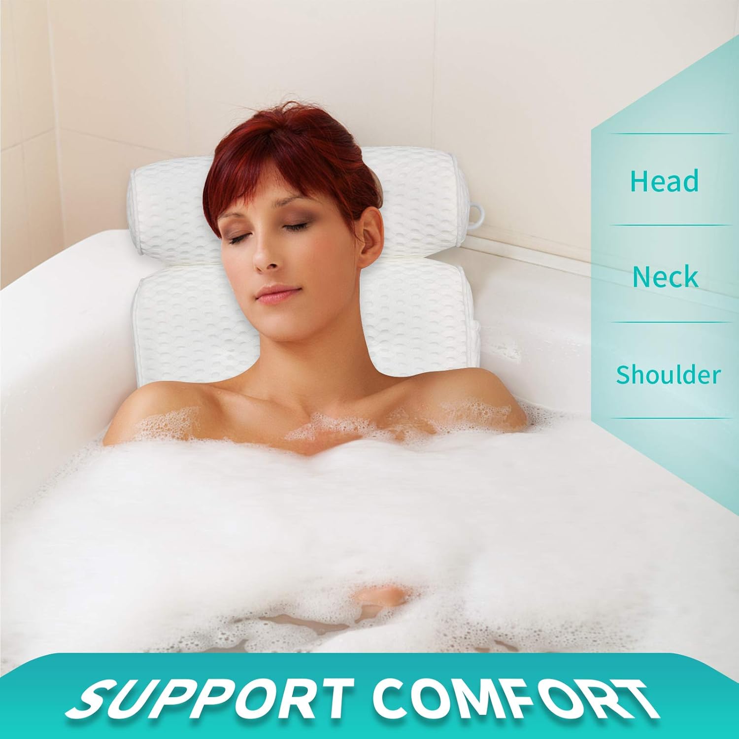 Bath Pillow for Tub, 4D Air Mesh Bathtub Spa Pillow with Side Pocket for Accessories, Luxury Bath Pillow Support Head, Neck, Shoulder, Back for All Bathtub, Hot Tub, Jacuzzi : Beauty