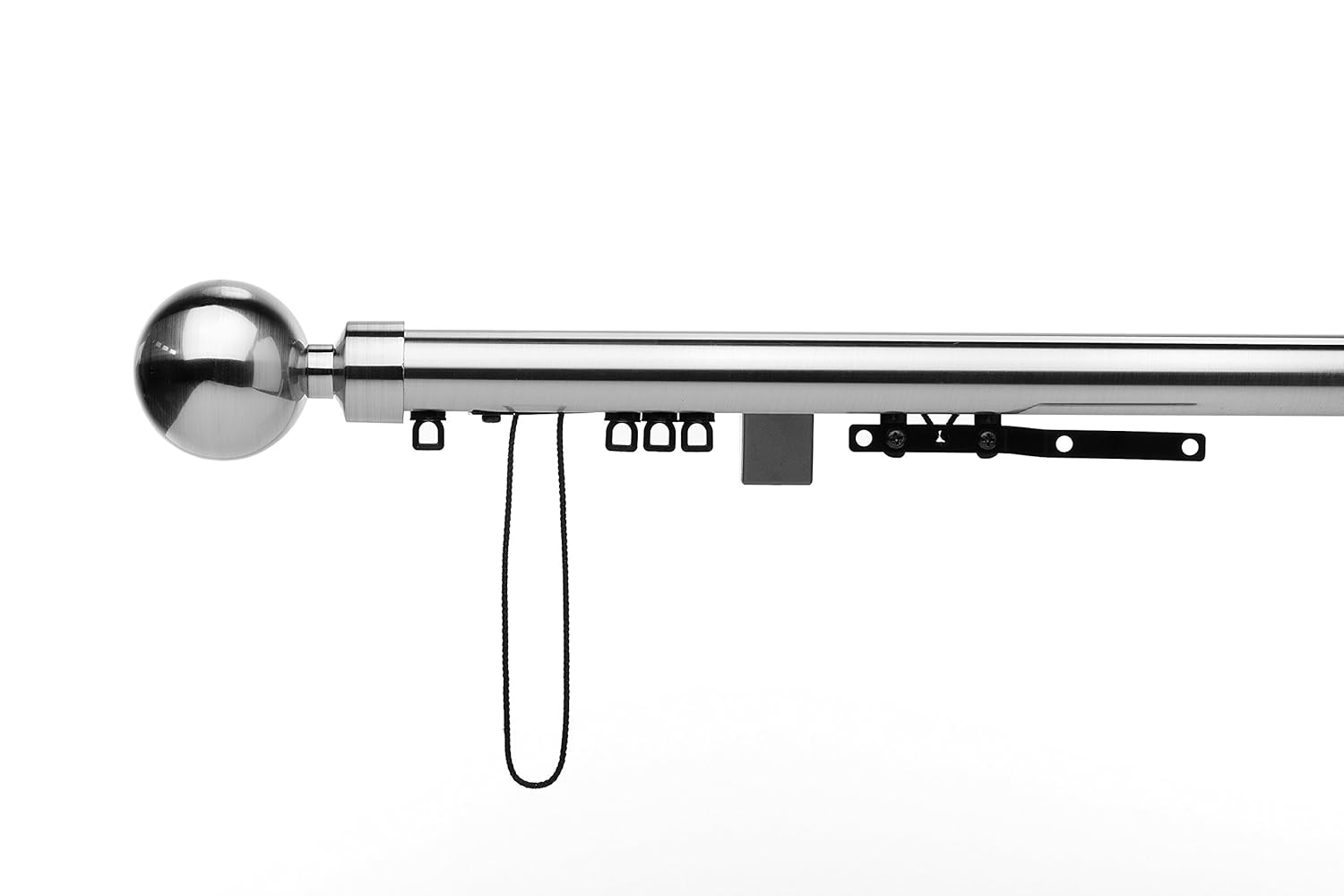 Glyda Integra Brushed Silver, (Satin Steel) Corded metal curtain poles, 1 single piece pole