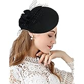 ORIDOOR British Style Pillbox Hat Women Church Wedding Winter Vintage Fascinator Beret 100% Wool Felt Hat with Veil