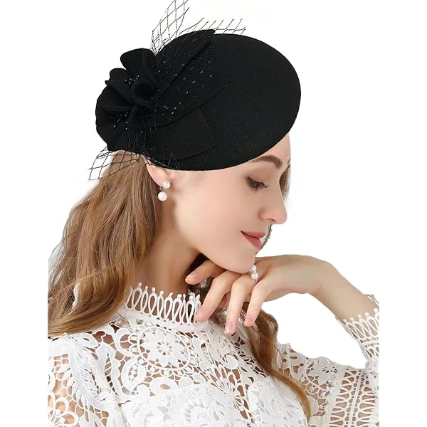 - British Vintage Wool Felt Pillbox Hat Black Wool Felt Pill Box Hats for Women Vintage 60s Fascinators  main image 4