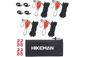 Hikeman Camping Rope with Ratchet Pulley,Quick Setup Outdoor Guy Lines Adjustable Tent Tie Downs Rope Hanger for Canopy,Kayak and Canoe,Grow Light (4PCS,Black)