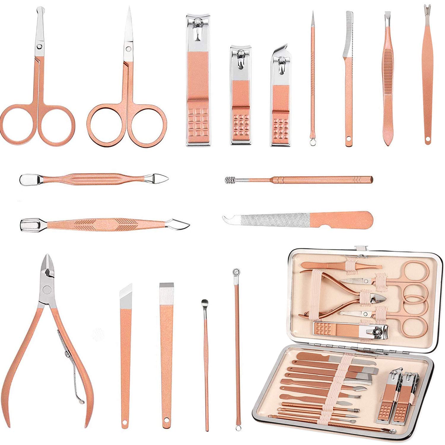 Nail Clippers Manicure Set, 18 in 1 Grooming Kit Professional 18 Pcs Stainless Steel Nail Clippers Pedicure Kit for Thick Nails Cuticle Remover Travel Nail Tool Kit for Men Women