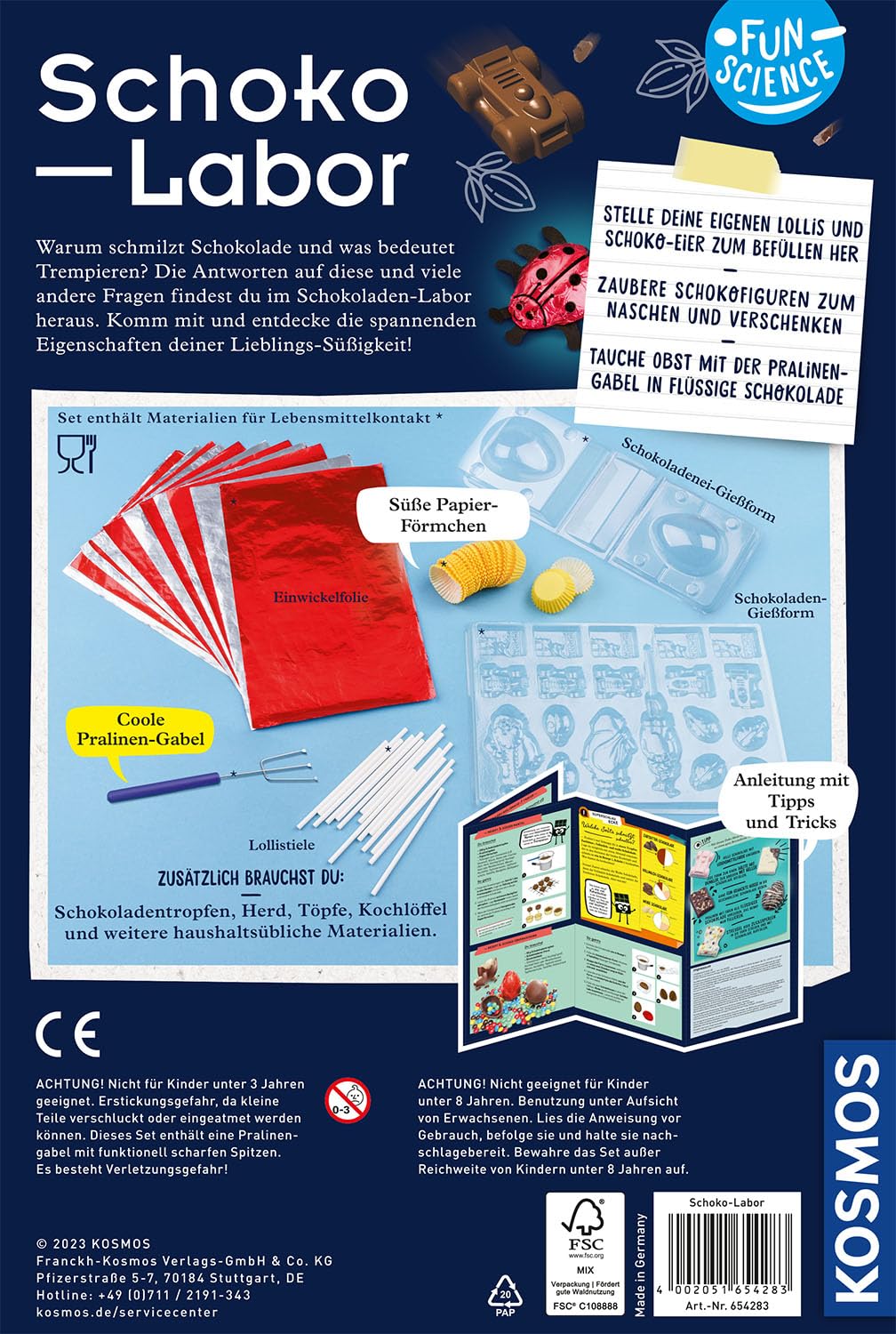 KOSMOS 654283 Fun Science - Schoko-Labor, Experimentier-Set für Kinder ab 8-12 Jahre, Schokolade selber Formen, Süßigkeiten und Geschenke selber Machen 6