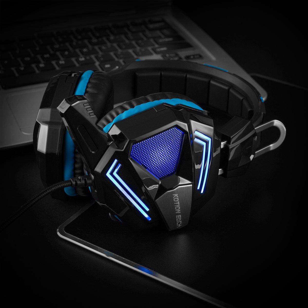 KOTION EACH Cuffie Gaming Stereo G5000 per Cuffie da 3,5 mm di Gioco per PC con Bassi Potenti, Auricolare Vestibilità Comoda e Supraauricular con Isolamento Acustico, Effetto Respiro di Luce a LED per i Computer Portatili o Computer(Blu)