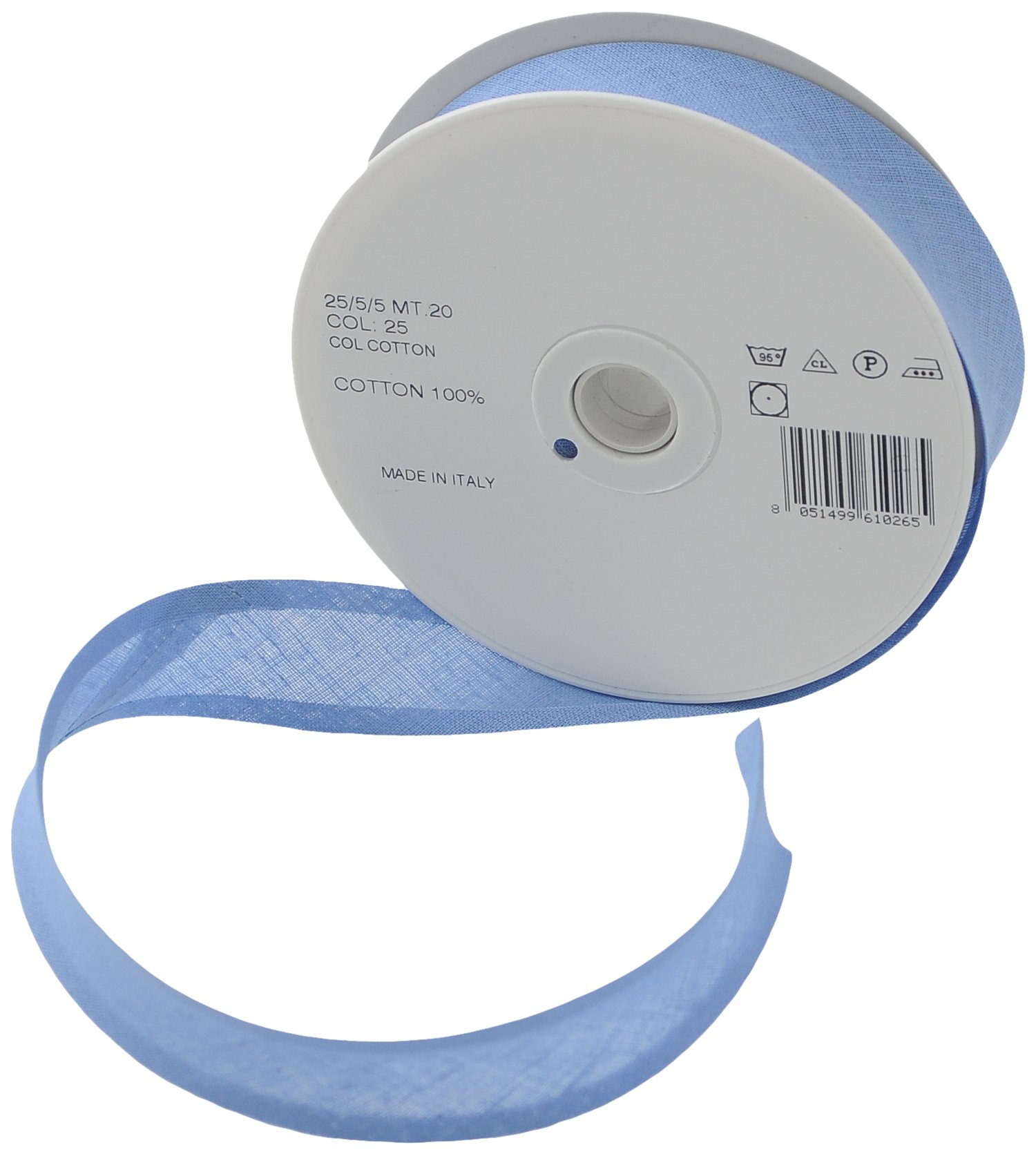 Inastri Trimz 25/5/5 mm Cotton Bias Binding, Cornflower Blue 25 – Double‑Fold Sewing Tape for Quilting, Dressmaking & DIY Crafts — image 1