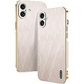 Yarxiawin Phone Case for iPhone 17 Shockproof, Golden Thread Texture for iPhone 17 Case Silicone Slim Electroplated Black Cover Leather Anti-Fingerprint (Gold)