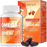 Omega-7 Sea Buckthorn Oil - with Omega-3 EPA/DHA Fish Oil, Cinnamomum, Fenugreek, ALA, Green Tea, Cayenne Pepper, Turmeric, Resveratrol, Black Pepper - Gluten-Free, 60 Softgels