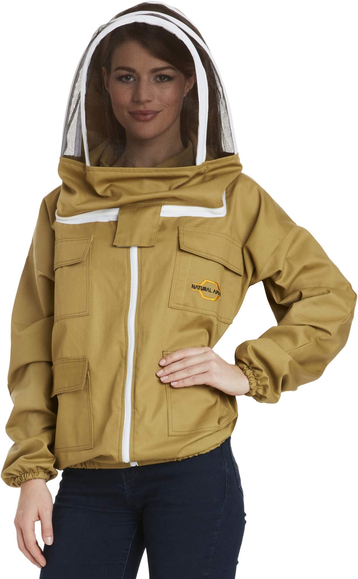 Natural Apiary - Apiarist Beekeeping Jacket (Suit) with 1 x Non-Flammable Fencing Veil Mesh - Total Protection for Backyard & Beginner Bee Keepers
