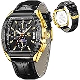 OLEVS Mens Watches Analog Quartz Chronograph Square Dress Watch for Man Stainless Steel or Leather Band Waterproof Luminous Date Male Watch