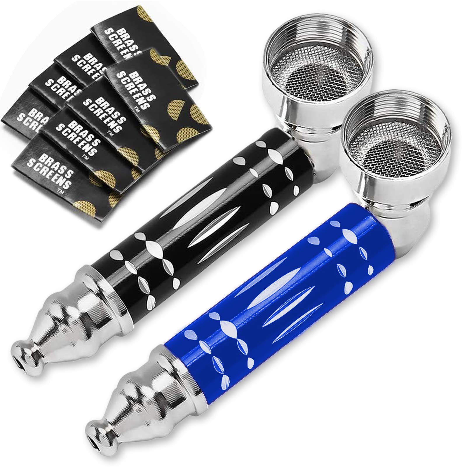 2 Pack Portable Mini Pipes with 40 Stainless Steel Screen Filters, Portable Detachable Small Tools for Father Husband (Black & Blue)