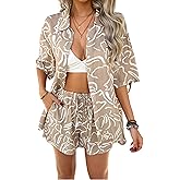 KAOBIO Women's 2 Piece Outfits Boho Tropical Print Short Sleeve Shirts Lounge Shorts Summer Vacation Hawaiian Matching Sets
