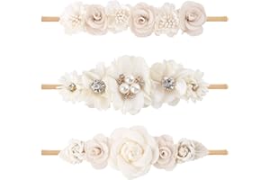 mligril Baby Girl Nylon Headbands Flower Hair Bows Accessories-Elastic Hair Band Crown Handmade FLoral Wraps Birthday Gifts for Girls Newborn Infant Toddler 3Pcs