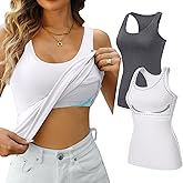 V FOR CITY Womens Shelf Bra Tank Tops Racerback Workout Camis Yoga Shirt Cotton Undershirt 2 Pack
