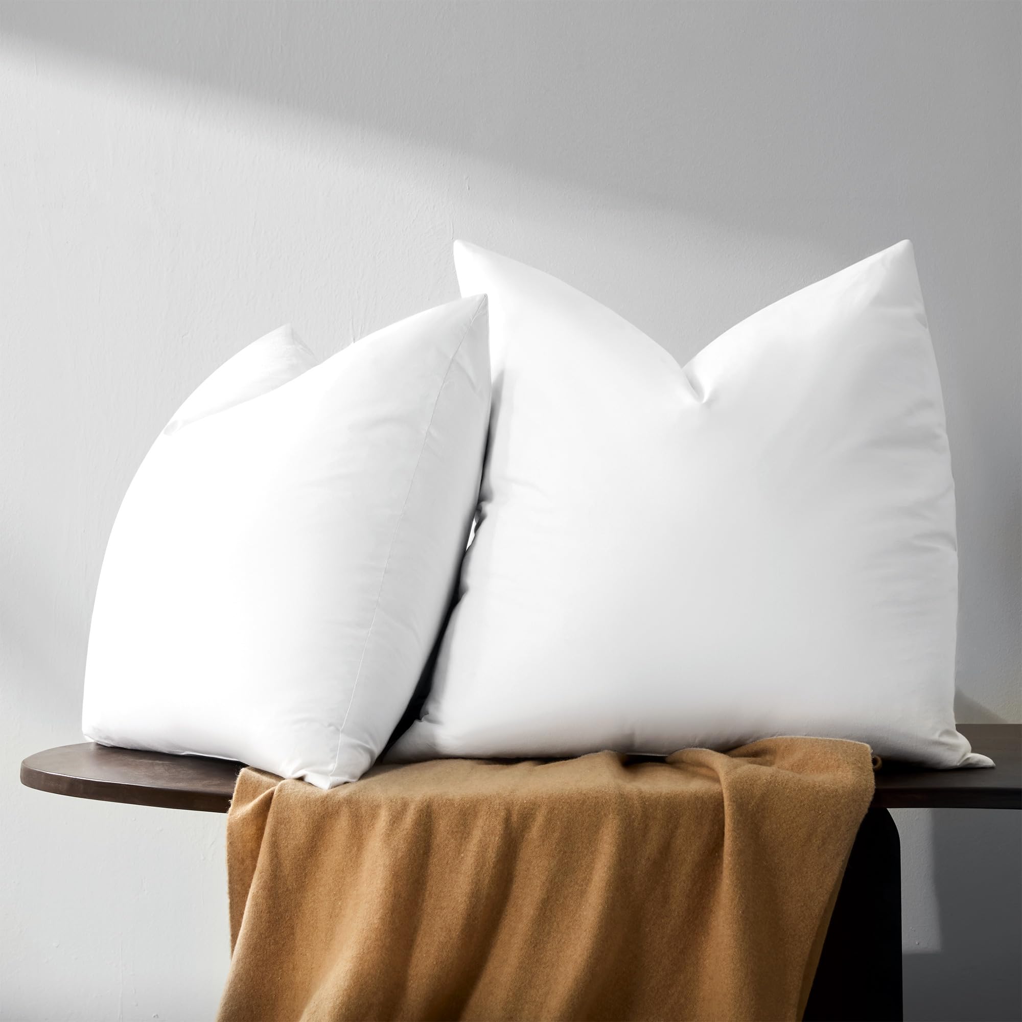 Photo 1 of Euro Bed Pillow Inserts 26x26 Set of 2, Fluffy Feather and Down Filling, 100% Cotton Shell, Floor Cushion for Sofa Sleeping, Living Rooms Seating or Meditation (26x26 inch, White, Set of 2)