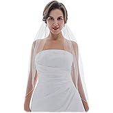 SAMKY 1T 1 Tier Wavy Crystal Beaded Edge Wedding Veil