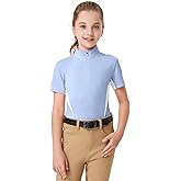 FitsT4 Sports Girls Short Sleeve Equestrian Shirt Quick Dry Horse Riding Shirts Half Zip Horseback Show Shirt