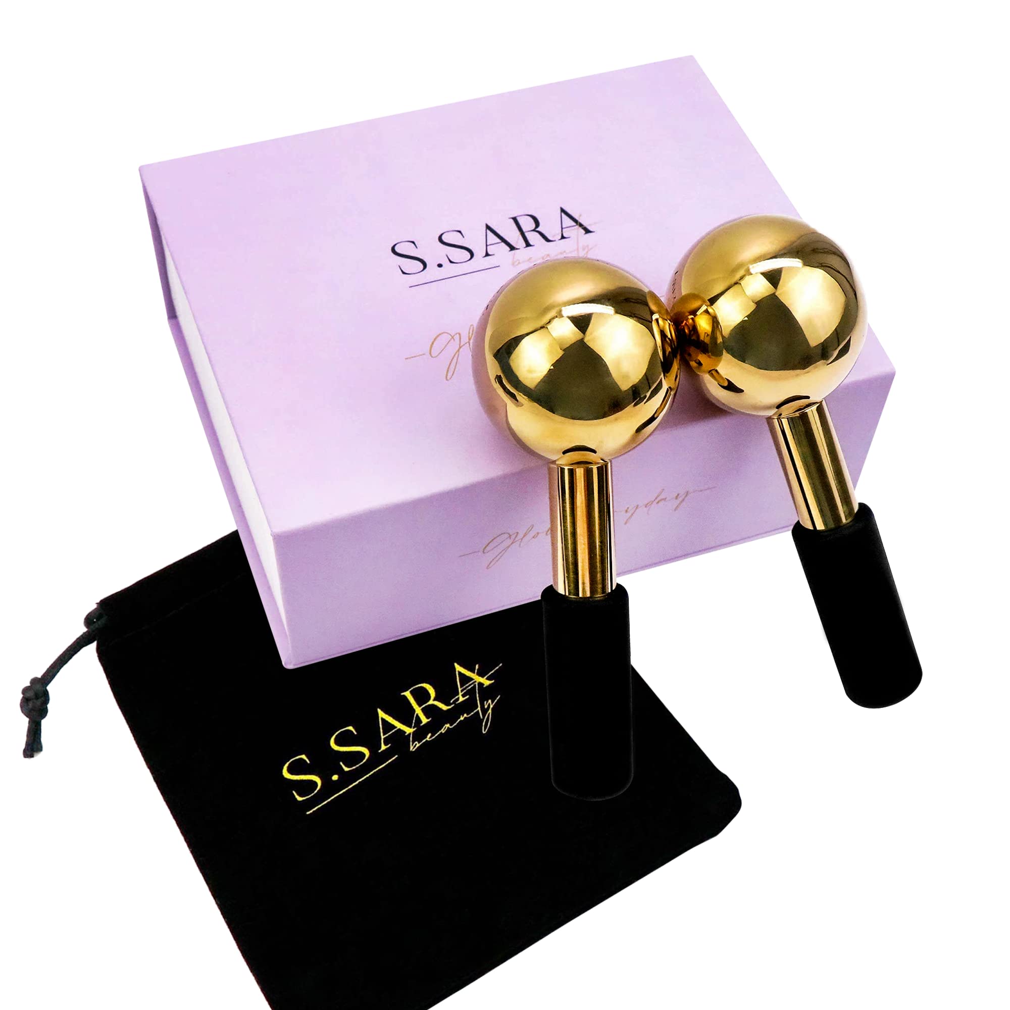 S.Sara Ice Globes for face and eyes | Facial skin care tool for face, neck and eyes | Stainless steel facial massage roller | Depuff skin | Rejuvanate skin | Unbreakable | Set of 2