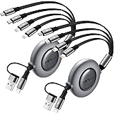4 in 2 Retractable Charging Cable 4A,2Pack 4Ft Multi Chargers for All Devices,USBC Charging Cable with A/C to Type C/L/Micro USB Ports Universal Multiple USB Cable for iPhone Series/Samsung/Tablets/PS