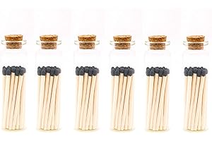 River Birch Decorative Matches in a Bottle with Striker - Cute & Colored Matches - 6 Bottles, Black Tip, 120 Matches