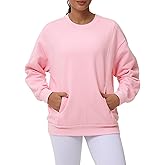 THE GYM PEOPLE Women's Loose Fit Sweatshirt Long Sleeve Crewneck Cotton Boxy Fall Workout Pullover Tops with Pockets