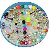 42-12Pcs 14G Surgical Stainless Steel Belly Button Rings for Women hypoallergenic Simple Acrylic Glow In Dark Cute Belly Rings Navel Piercing Jewelry Pack for Women