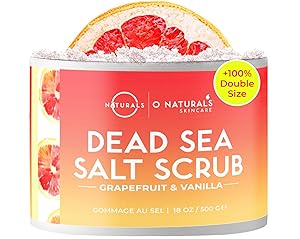 O Naturals Exfoliating Dead Sea Salt Grapefruit Essential Oil Face Body & Foot Scrub. w/Vanilla &. Hydrating Exfoliate Dead Skin, Best Anti Cellulite Acne Ingrown Hairs Corns, Men & Women Scrub 18oz