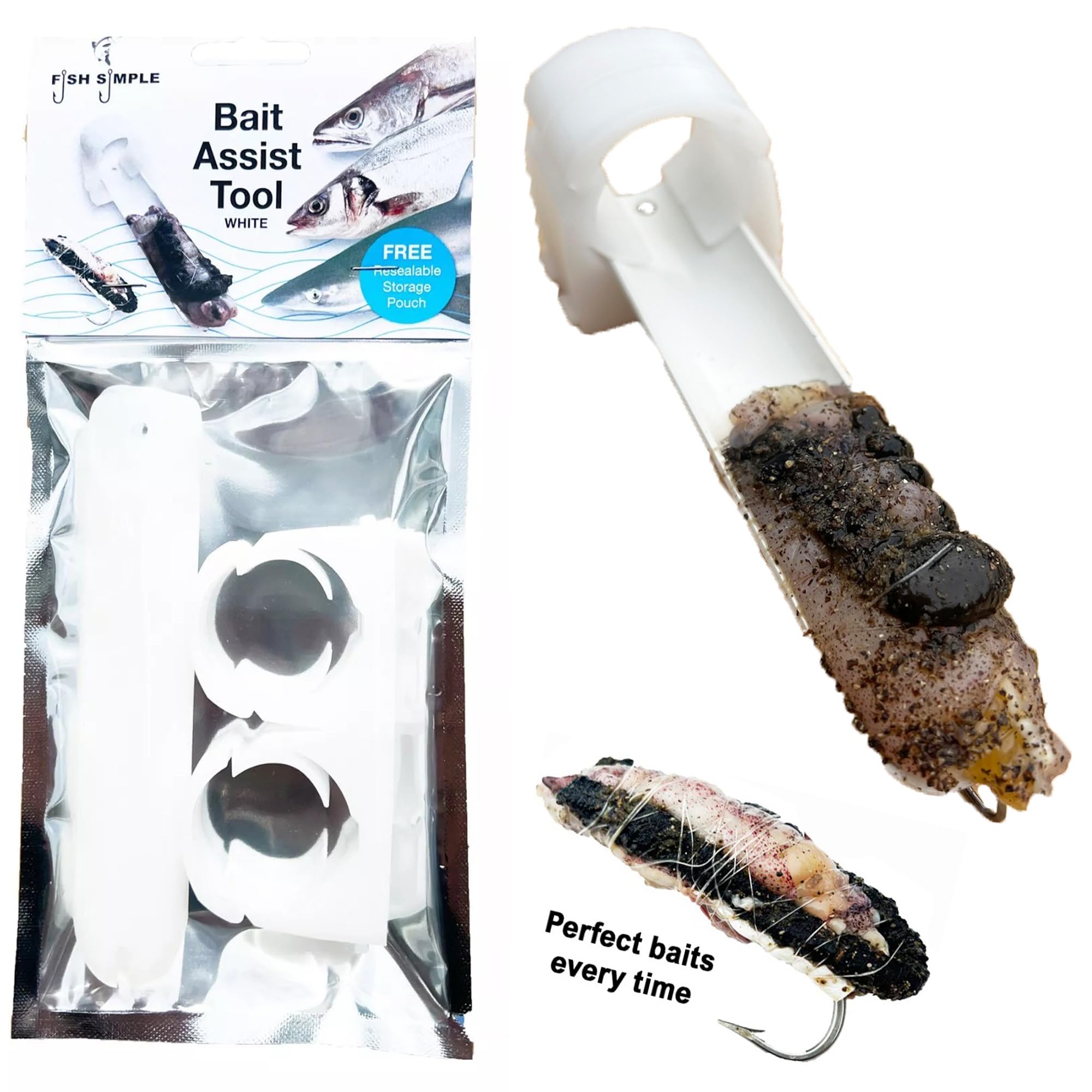 Sea Fishing Hook Bait Making Tool For Bass Cod Tope Conger Worm Needle FishSimple. (White & Brackets)